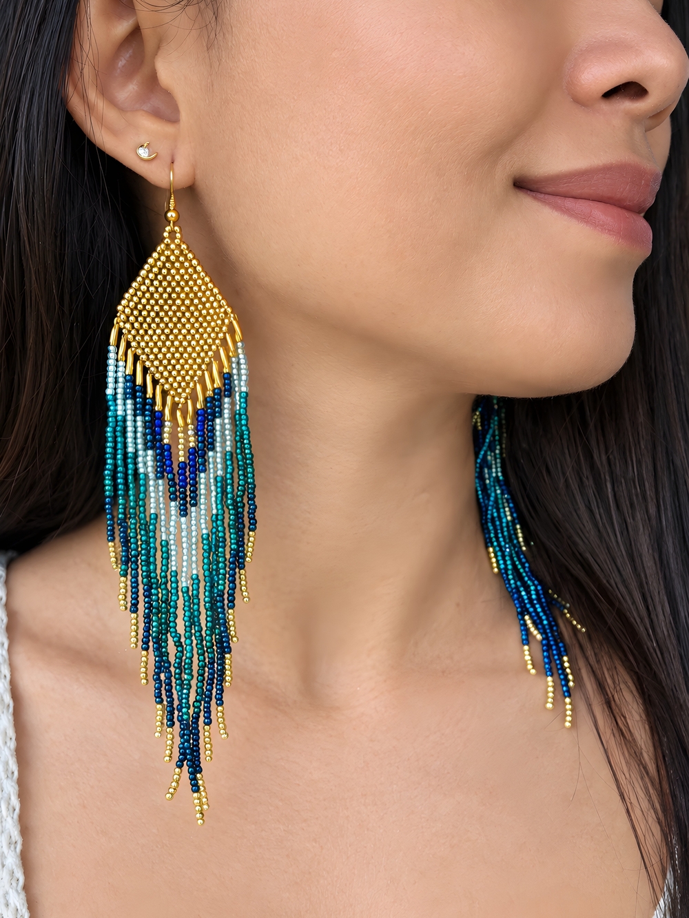 Aurora Boho Fringe Earrings Beaded Handmade Mermaidcore Seed Bead Jewelry